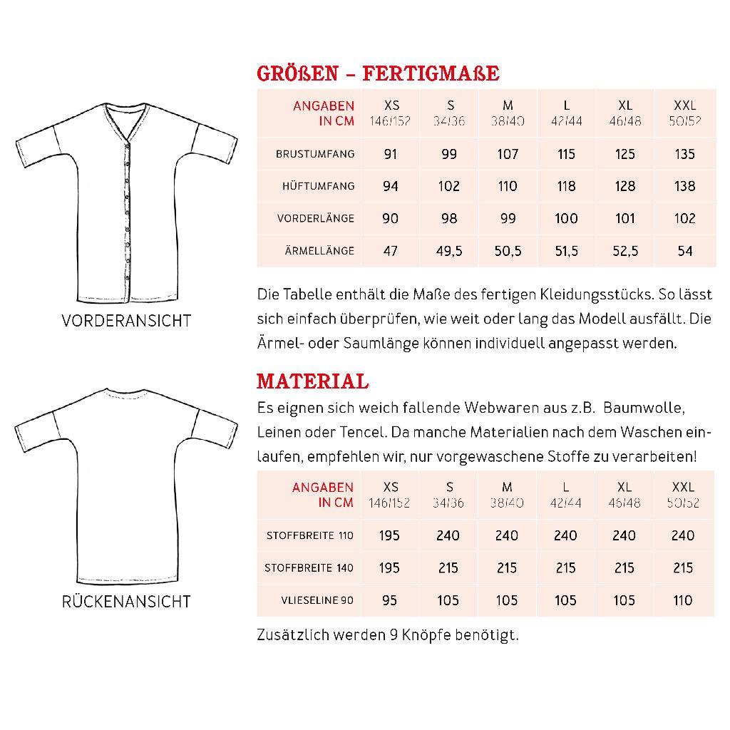 Papierschnittmuster Blusenkleid Frau Edda XS-XXL